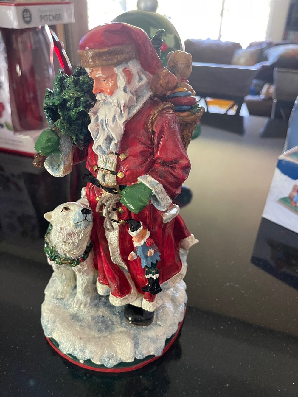 Classic Red Santa Figurine with Polar Bear - Holiday Decor